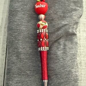 Teacher Apple Beaded Red Rhinestone Pen